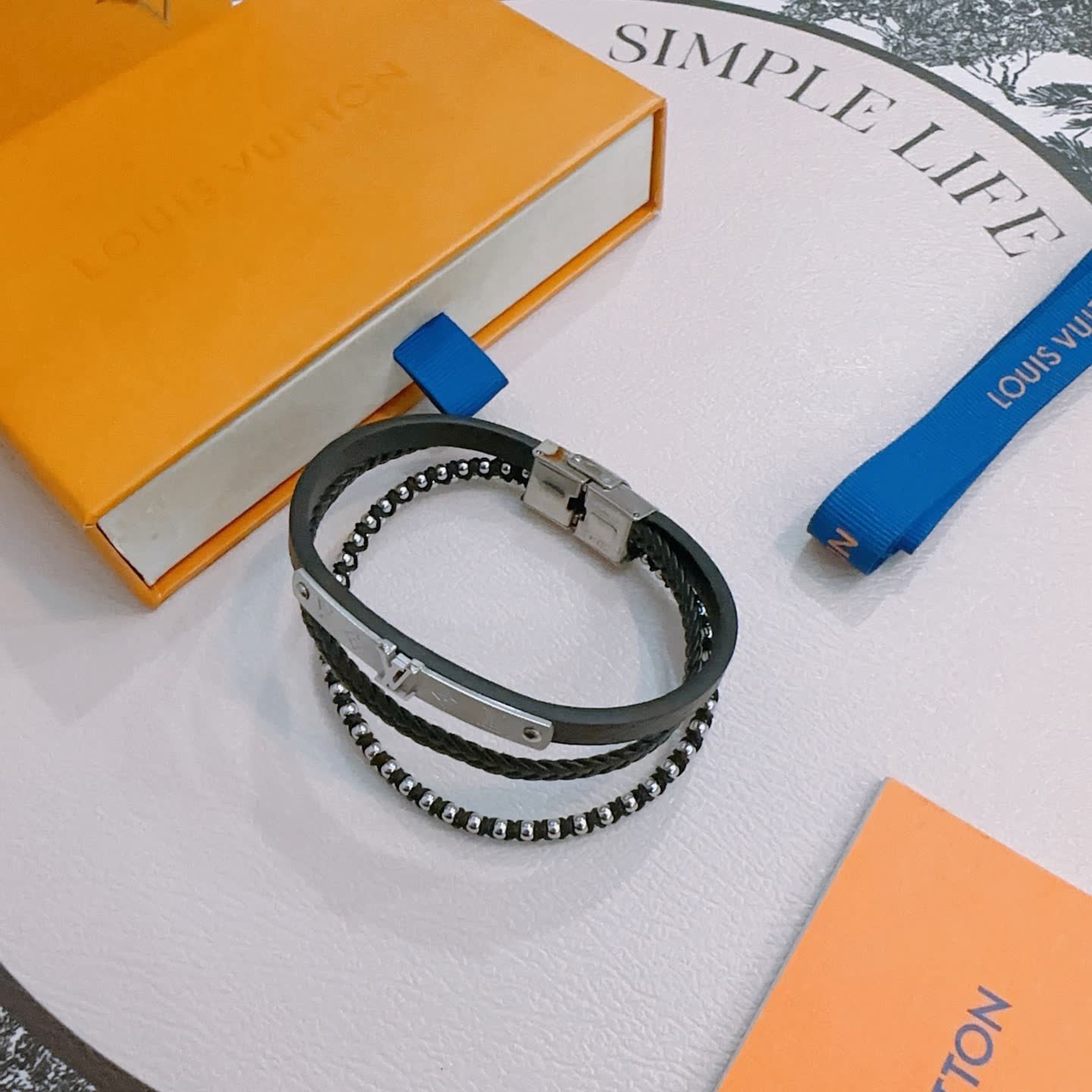 Louis Vuitton Leather & Metal Bracelet Set